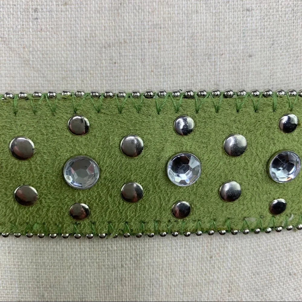 Lime Green Suede‎ Western Belt w/Crystals and Rivets Sz Sm